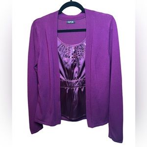Apt 9 sweater cardigan with attached silky feeling blouse underneath, sequins
